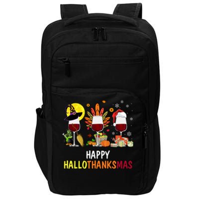 Happy Hallothanksmas Wine Glasses Witch Santa Hat Turkey Gift Impact Tech Backpack