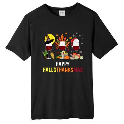 Happy Hallothanksmas Wine Glasses Witch Santa Hat Turkey Gift Tall Fusion ChromaSoft Performance T-Shirt