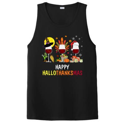 Happy Hallothanksmas Wine Glasses Witch Santa Hat Turkey Gift PosiCharge Competitor Tank