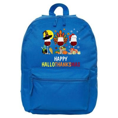 Happy Hallothanksmas Wine Glasses Witch Santa Hat Turkey Gift 16 in Basic Backpack