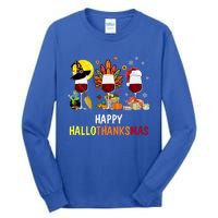 Happy Hallothanksmas Wine Glasses Witch Santa Hat Turkey Gift Tall Long Sleeve T-Shirt