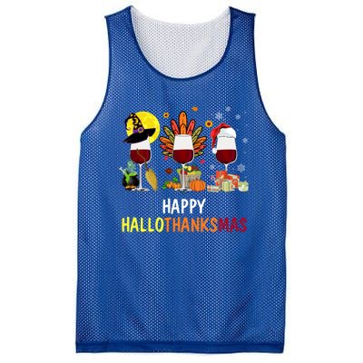 Happy Hallothanksmas Wine Glasses Witch Santa Hat Turkey Gift Mesh Reversible Basketball Jersey Tank