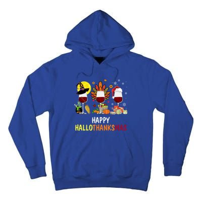 Happy Hallothanksmas Wine Glasses Witch Santa Hat Turkey Gift Tall Hoodie