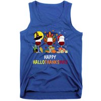 Happy Hallothanksmas Wine Glasses Witch Santa Hat Turkey Gift Tank Top