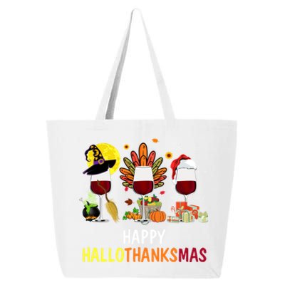 Happy Hallothanksmas Wine Glasses Witch Santa Hat Turkey Gift 25L Jumbo Tote