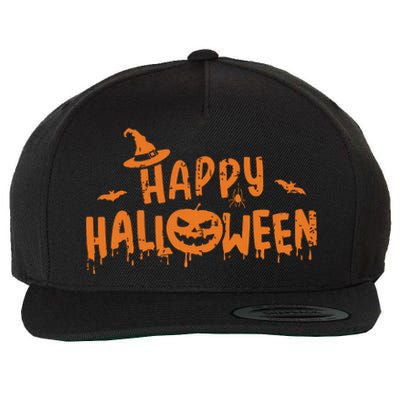 Happy Halloween With Scary Pumpkin Face And Witch Hat Wool Snapback Cap