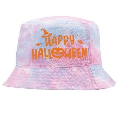 Happy Halloween With Scary Pumpkin Face And Witch Hat Tie-Dyed Bucket Hat