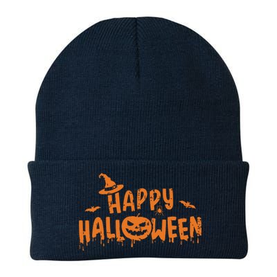 Happy Halloween With Scary Pumpkin Face And Witch Hat Knit Cap Winter Beanie