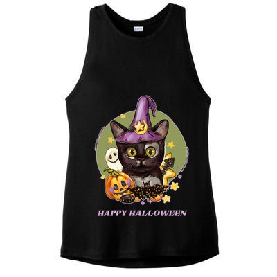 Happy Halloween Witchy Kitty Design Ladies PosiCharge Tri-Blend Wicking Tank