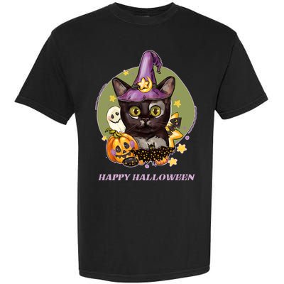 Happy Halloween Witchy Kitty Design Garment-Dyed Heavyweight T-Shirt