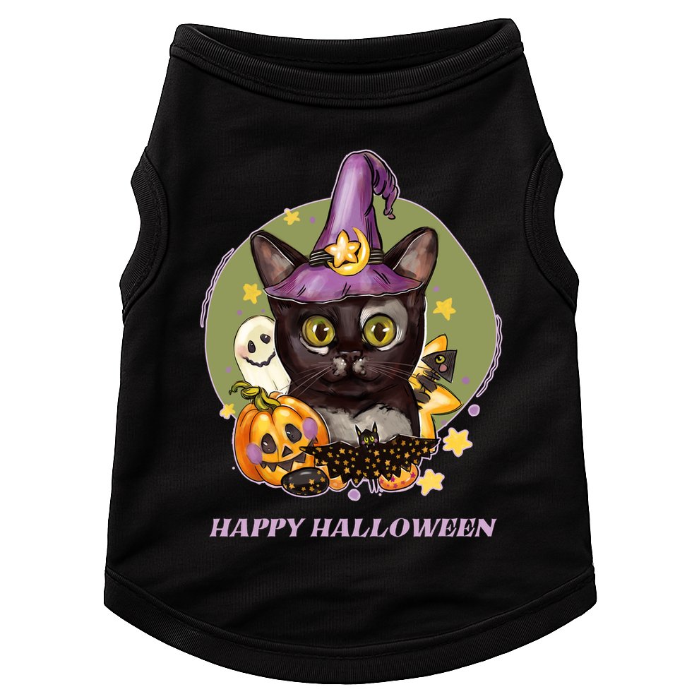 Happy Halloween Witchy Kitty Design Doggie Tank