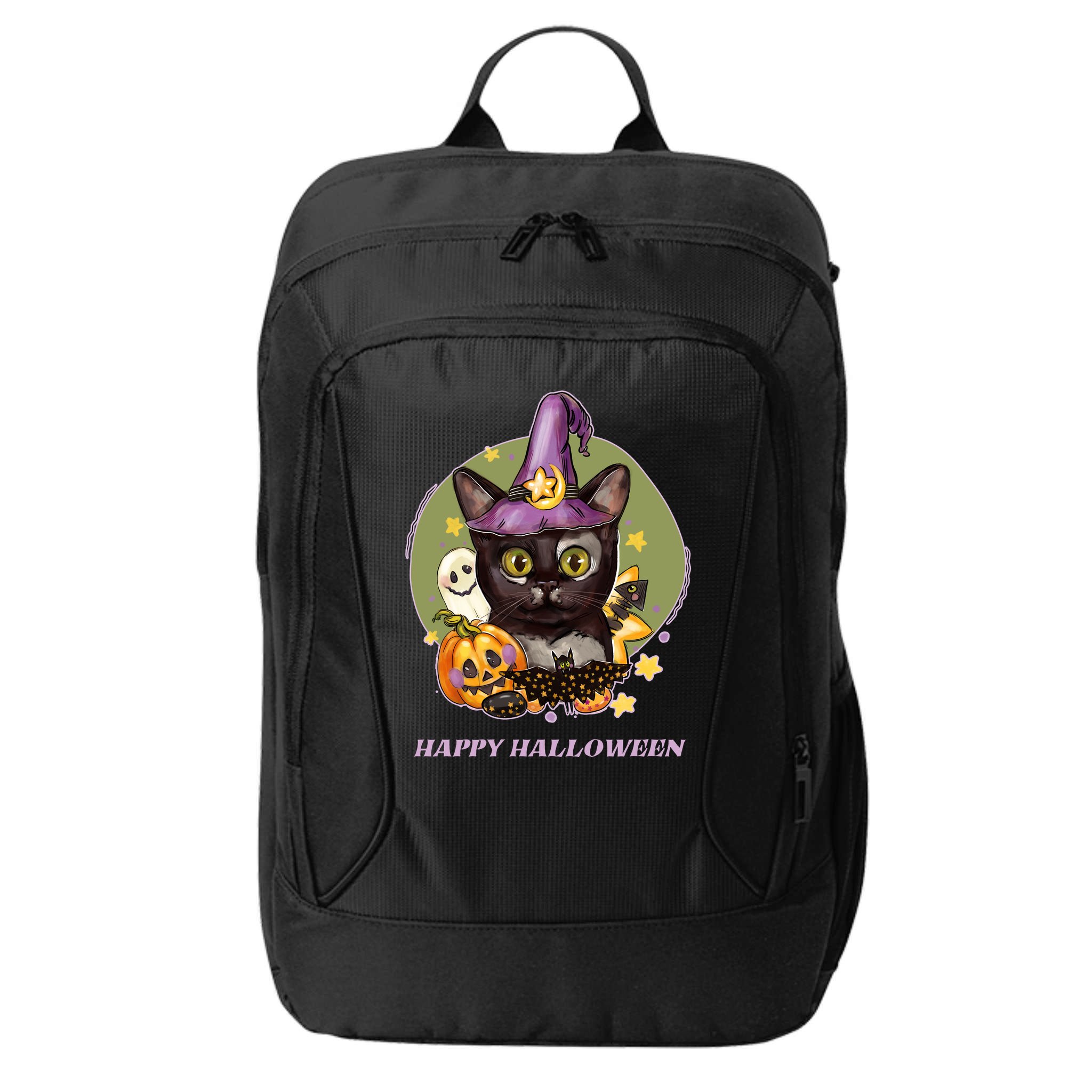 Happy Halloween Witchy Kitty Design City Backpack