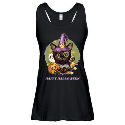 Happy Halloween Witchy Kitty Design Ladies Essential Flowy Tank