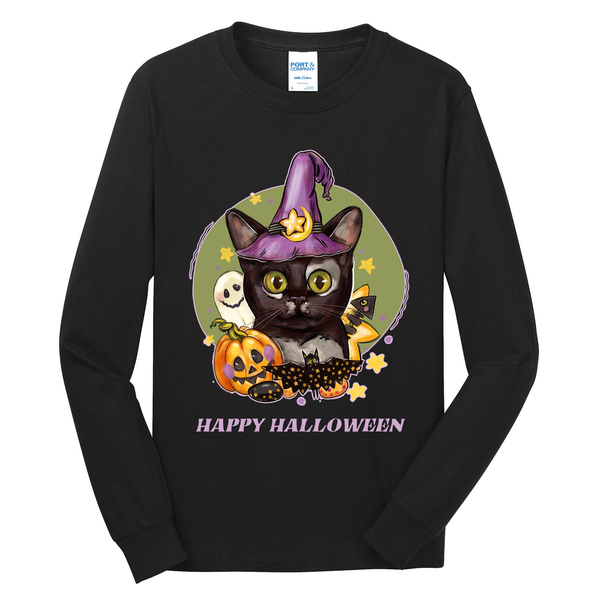 Happy Halloween Witchy Kitty Design Tall Long Sleeve T-Shirt