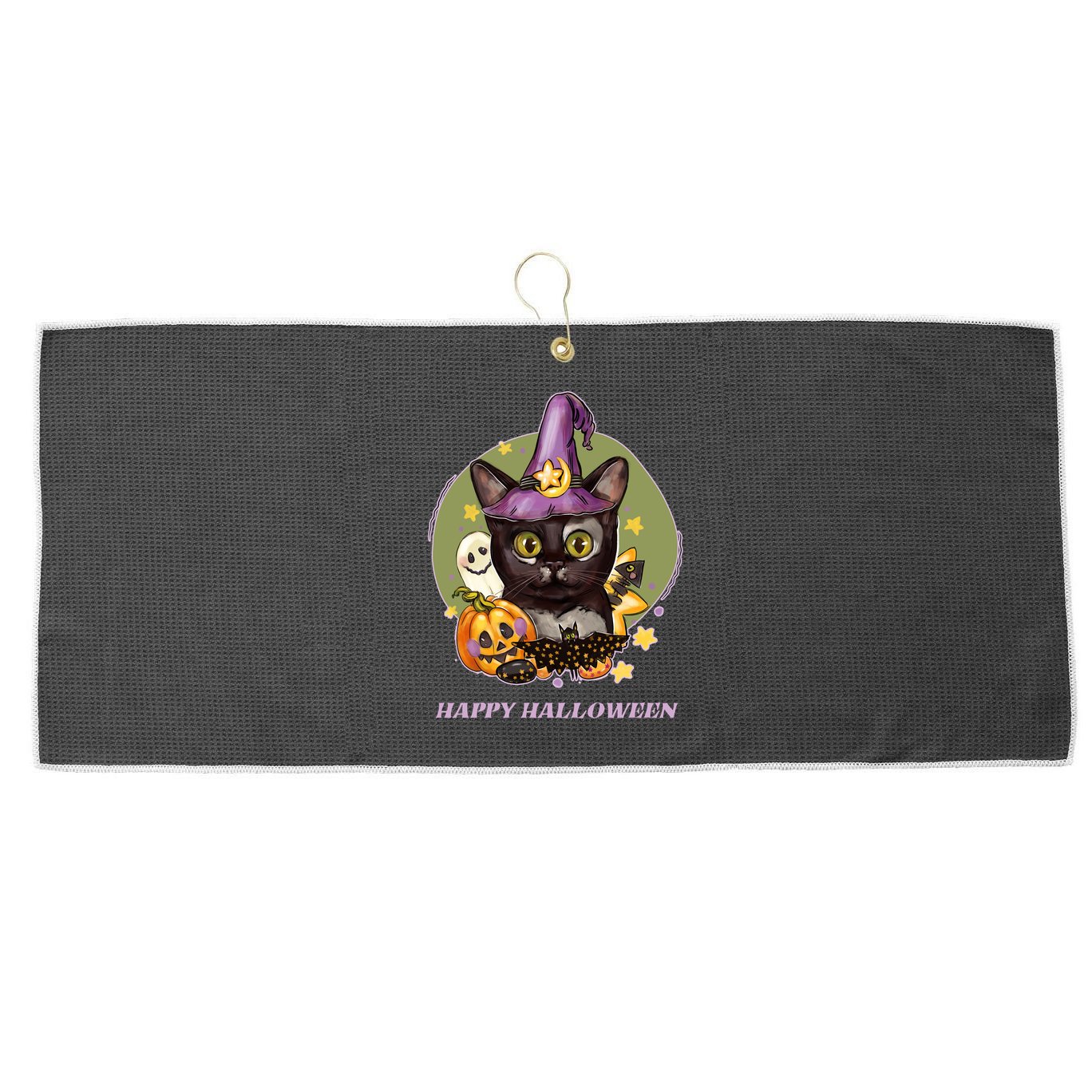 Happy Halloween Witchy Kitty Design Large Microfiber Waffle Golf Towel