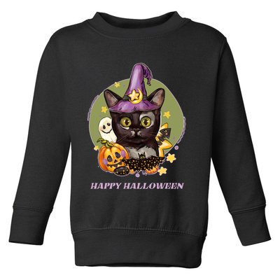 Happy Halloween Witchy Kitty Design Toddler Sweatshirt