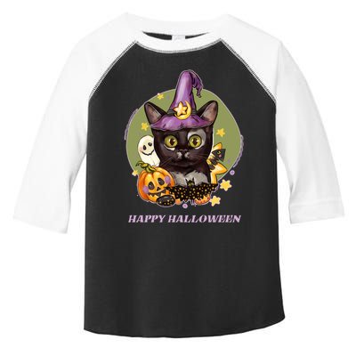 Happy Halloween Witchy Kitty Design Toddler Fine Jersey T-Shirt