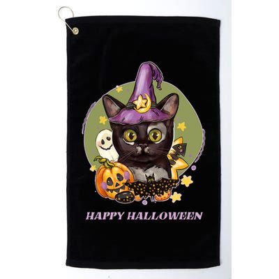 Happy Halloween Witchy Kitty Design Golf Towel
