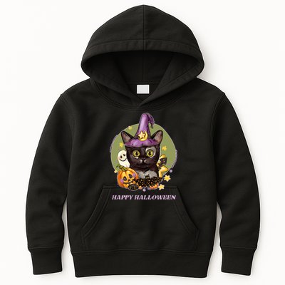 Happy Halloween Witchy Kitty Design Kids Hoodie