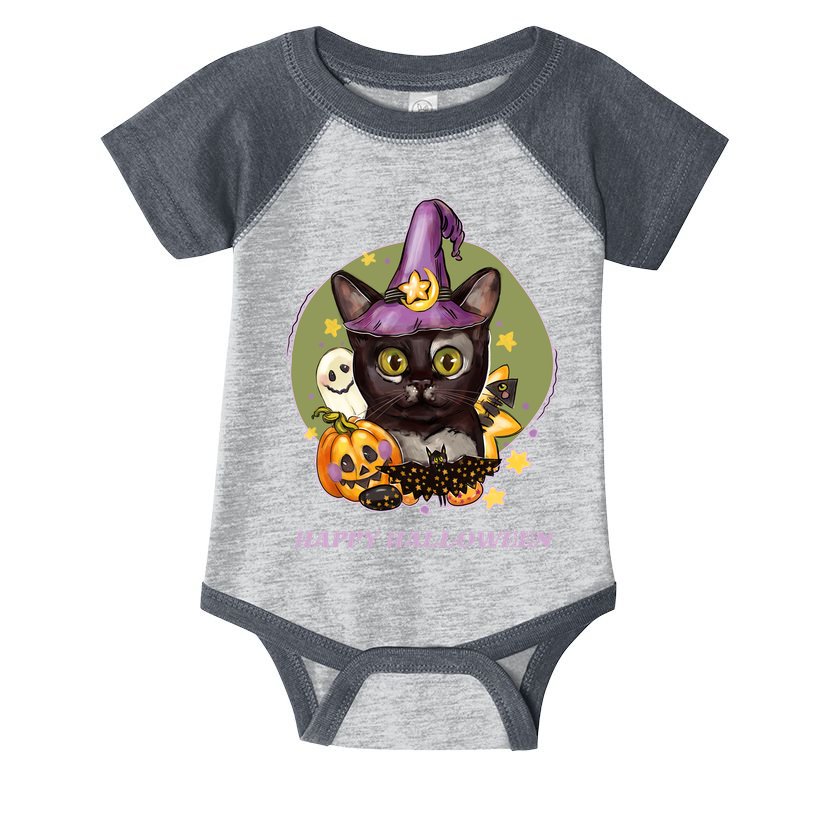 Happy Halloween Witchy Kitty Design Infant Baby Jersey Bodysuit