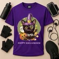Happy Halloween Witchy Kitty Design Cooling Performance Crew T-Shirt