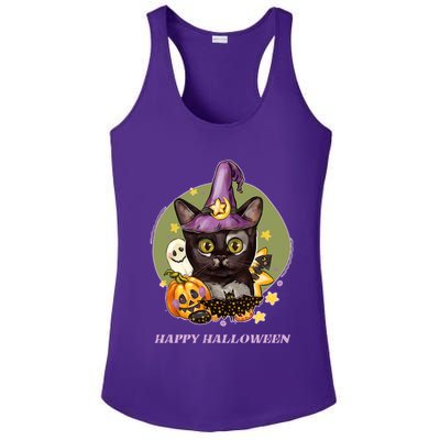 Happy Halloween Witchy Kitty Design Ladies PosiCharge Competitor Racerback Tank