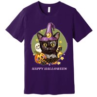 Happy Halloween Witchy Kitty Design Premium T-Shirt
