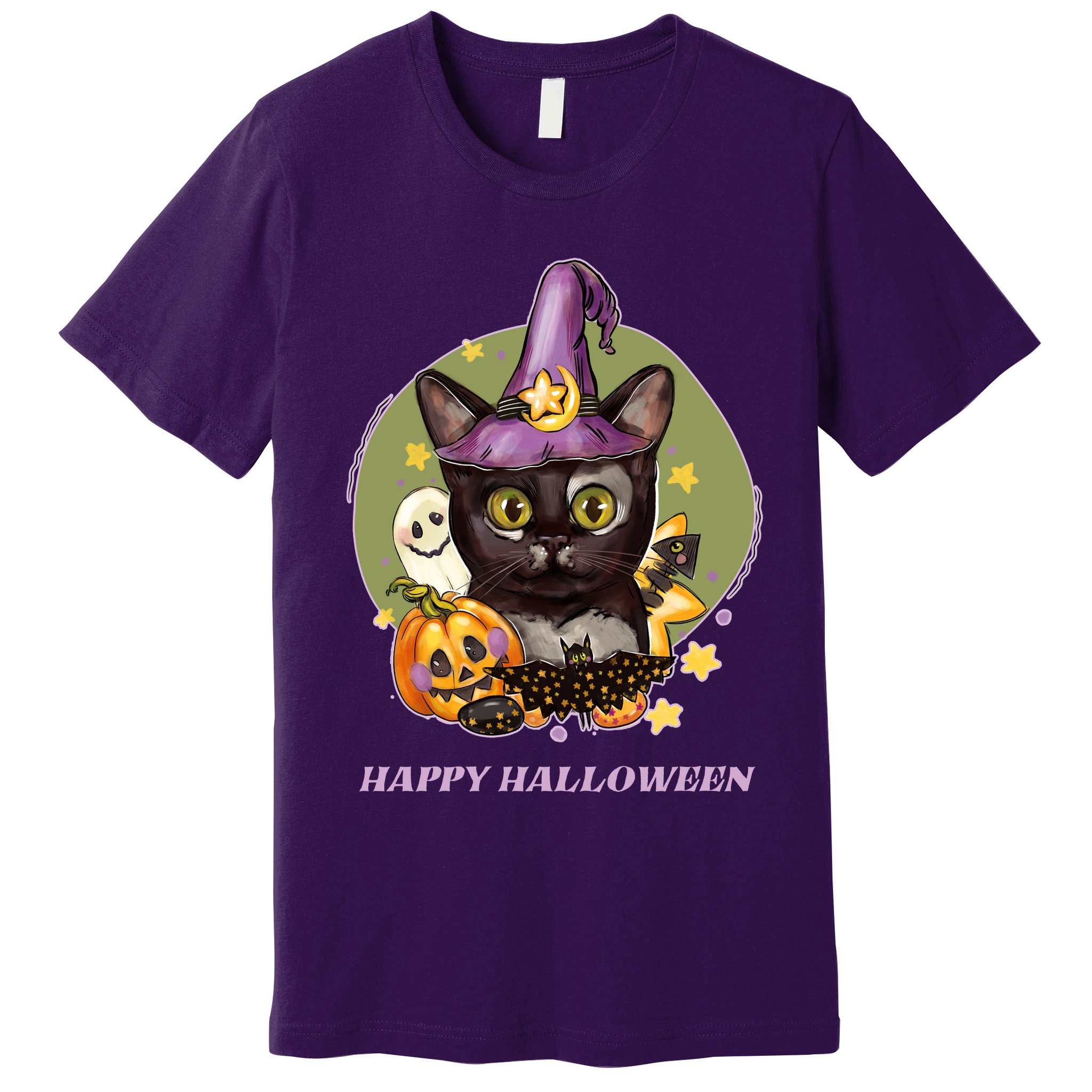 Happy Halloween Witchy Kitty Design Premium T-Shirt