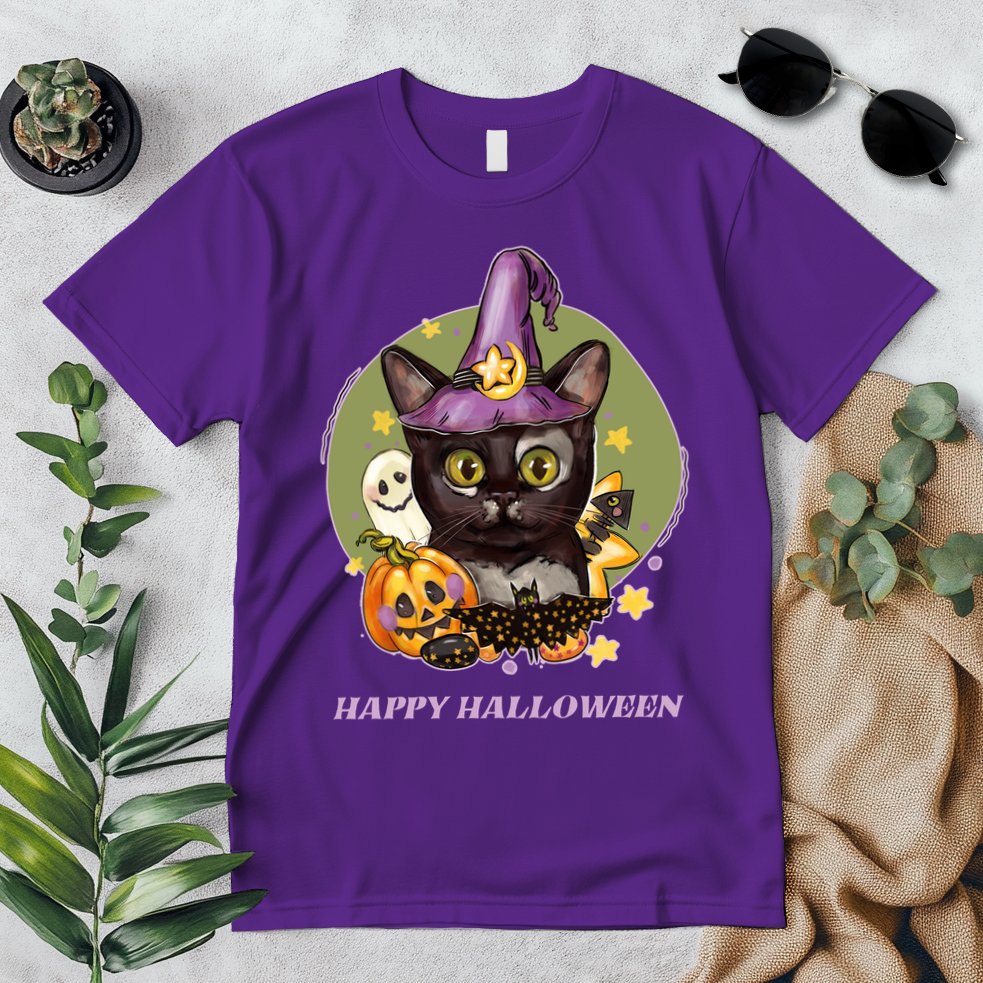 Happy Halloween Witchy Kitty Design Premium T-Shirt