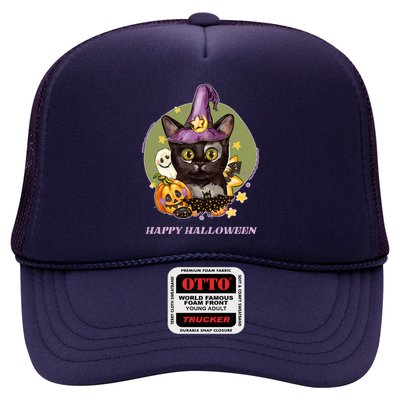 Happy Halloween Witchy Kitty Design Trucker Hat