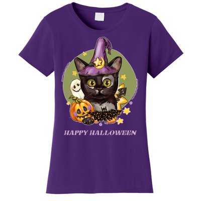 Happy Halloween Witchy Kitty Design Women's T-Shirt