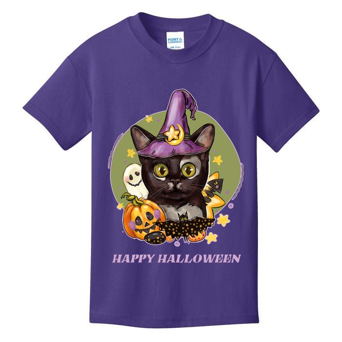 Happy Halloween Witchy Kitty Design Kids T-Shirt