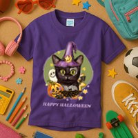 Happy Halloween Witchy Kitty Design Kids T-Shirt