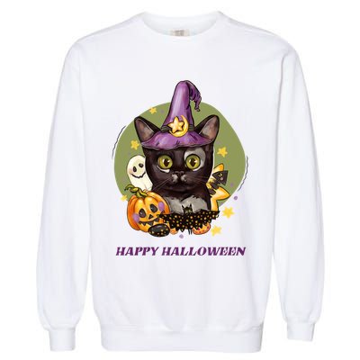 Happy Halloween Witchy Kitty Design Garment-Dyed Sweatshirt