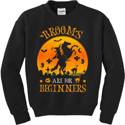 Hilarious Halloween Witch Riding Brooms with Horses Kids Sweatshirt