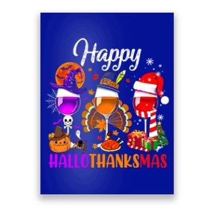 Happy Hallothanksmas Wine Glasses Witch Santa Hat Pumpkin Gift Poster