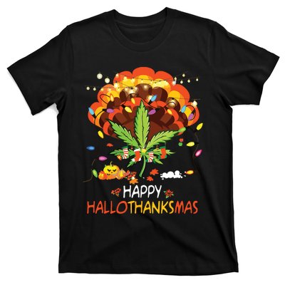 Happy Hallothanksmas Weed Leaf Cannabis Marijuana Stoner 420 T-Shirt