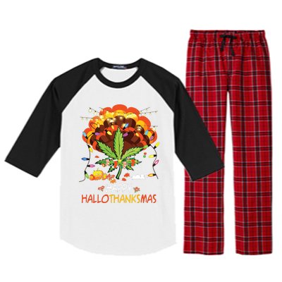 Happy Hallothanksmas Weed Leaf Cannabis Marijuana Stoner 420 Raglan Sleeve Pajama Set