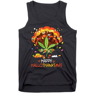 Happy Hallothanksmas Weed Leaf Cannabis Marijuana Stoner 420 Tank Top