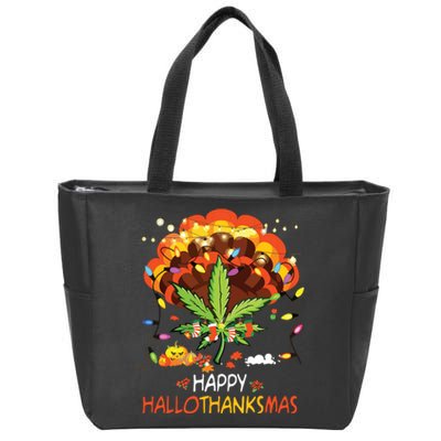 Happy Hallothanksmas Weed Leaf Cannabis Marijuana Stoner 420 Zip Tote Bag