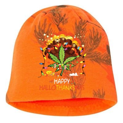 Happy Hallothanksmas Weed Leaf Cannabis Marijuana Stoner 420 Kati - Camo Knit Beanie