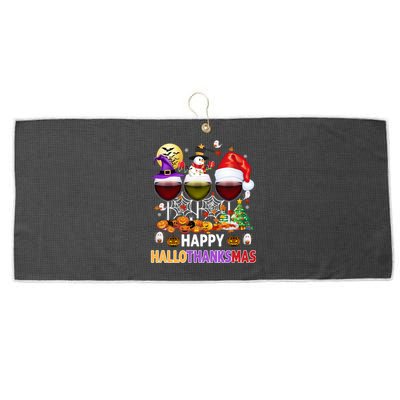 Happy Hallothanksmas Wine Glasses Witch Santa Hat Pumpkin Gift Large Microfiber Waffle Golf Towel