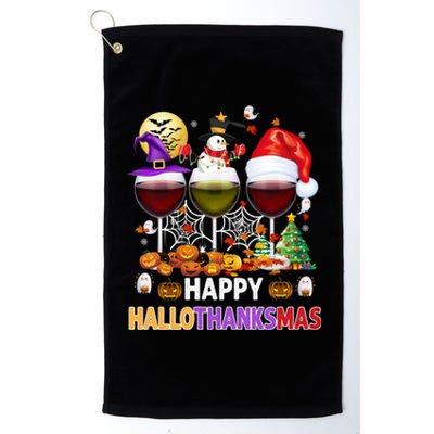 Happy Hallothanksmas Wine Glasses Witch Santa Hat Pumpkin Gift Platinum Collection Golf Towel