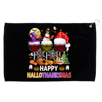 Happy Hallothanksmas Wine Glasses Witch Santa Hat Pumpkin Gift Grommeted Golf Towel