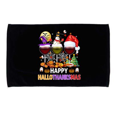 Happy Hallothanksmas Wine Glasses Witch Santa Hat Pumpkin Gift Microfiber Hand Towel