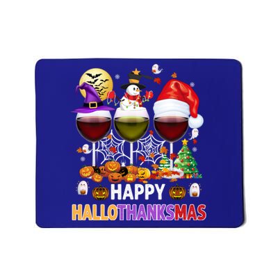 Happy Hallothanksmas Wine Glasses Witch Santa Hat Pumpkin Gift Mousepad