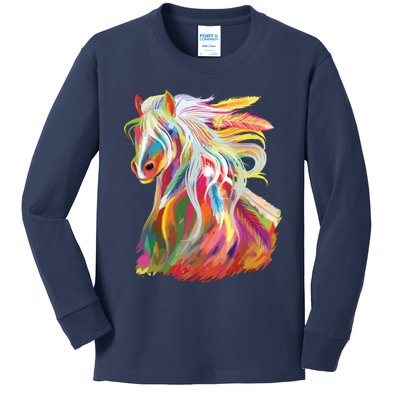 Horse Head Watercolor Equestrian Kids Long Sleeve Shirt