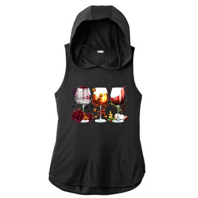 Happy Hallothanksmas Wine Glasses Witch Santa Hat Pumpkin Gift Ladies PosiCharge Tri-Blend Wicking Draft Hoodie Tank