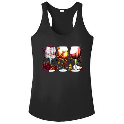 Happy Hallothanksmas Wine Glasses Witch Santa Hat Pumpkin Gift Ladies PosiCharge Competitor Racerback Tank