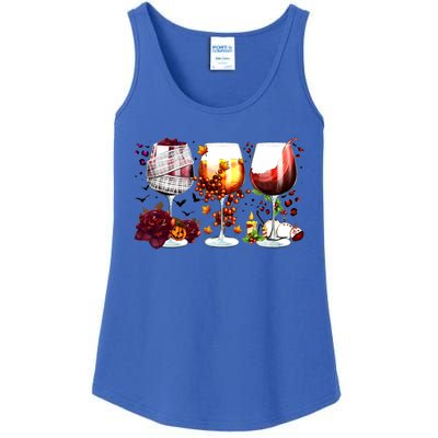 Happy Hallothanksmas Wine Glasses Witch Santa Hat Pumpkin Gift Ladies Essential Tank